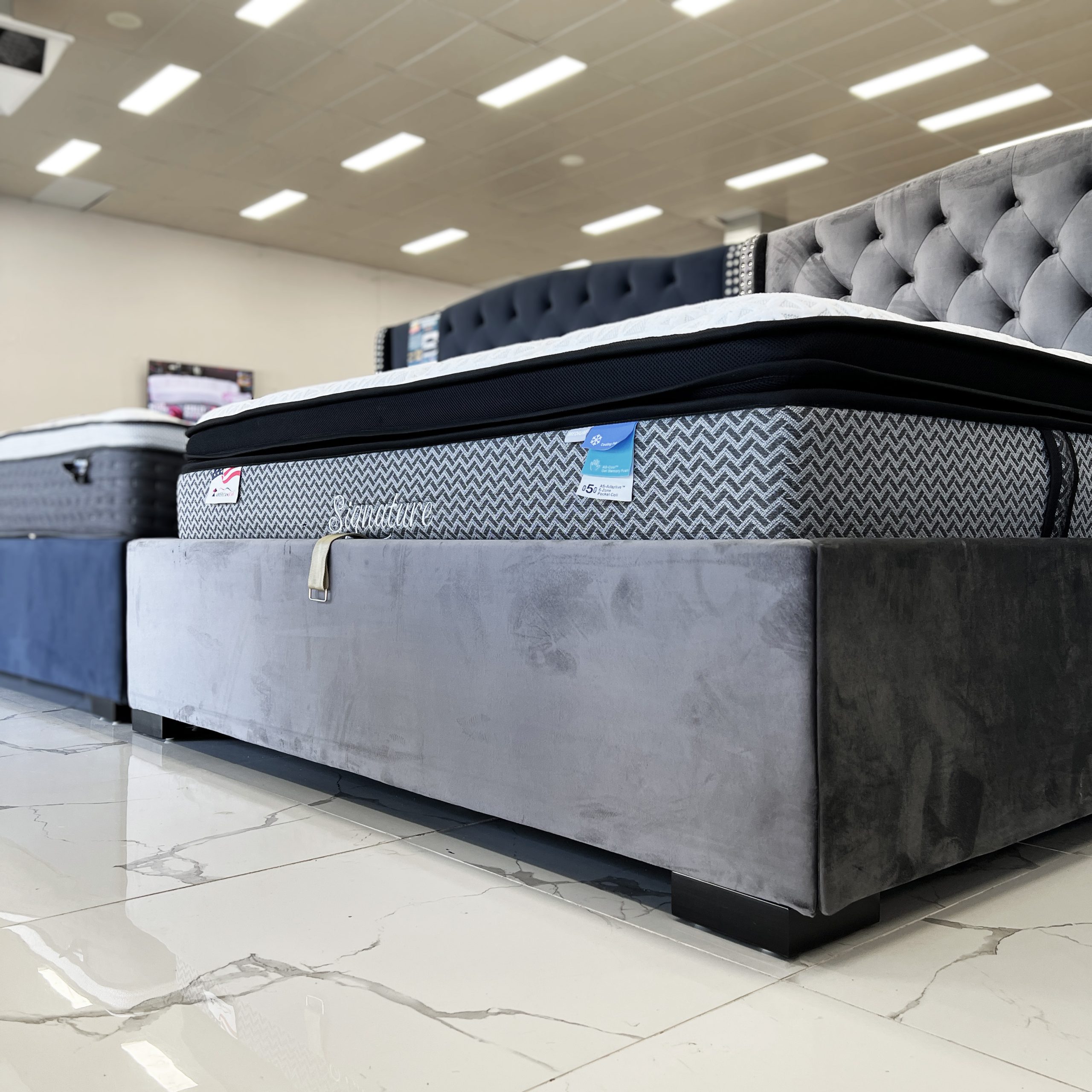 Georgia Grey Velvet Gaslift King Bed Georgia Grey Velvet Gaslift King Bed