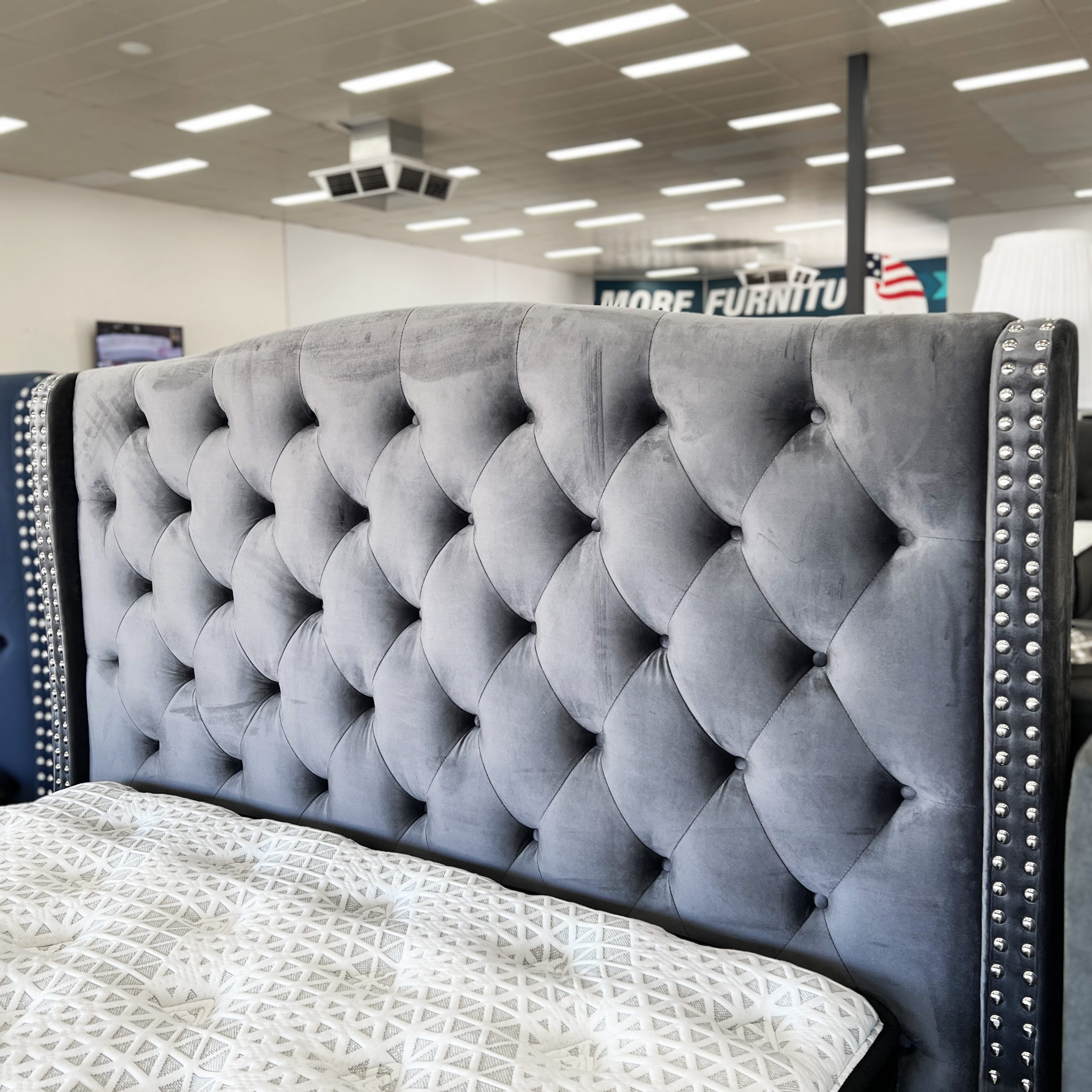 Georgia Grey Velvet Gaslift King Bed Georgia Grey Velvet Gaslift King Bed