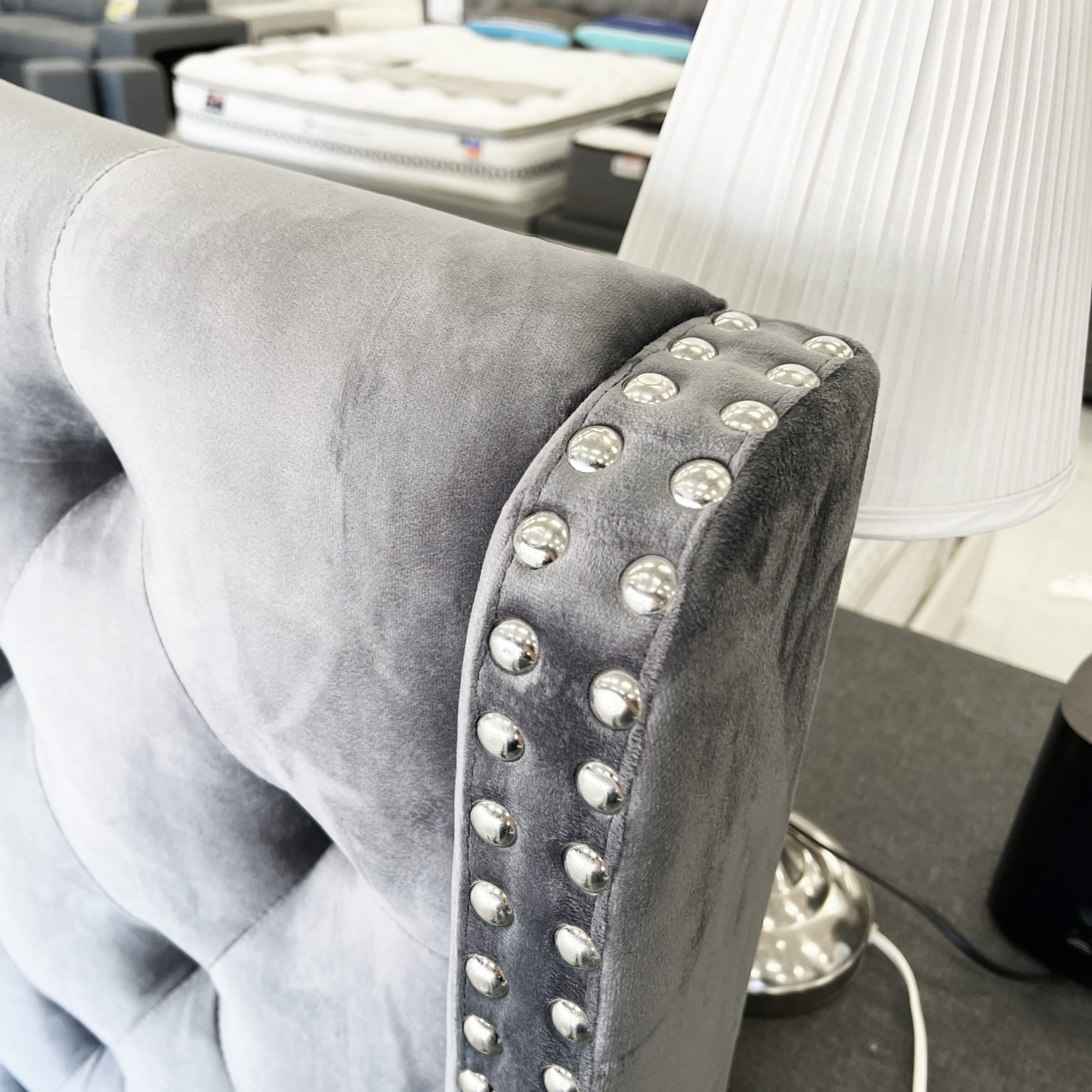 Georgia Grey Velvet Gaslift King Bed Georgia Grey Velvet Gaslift King Bed