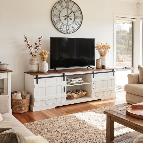 Luke White & Rustic Timber Look TV Unit