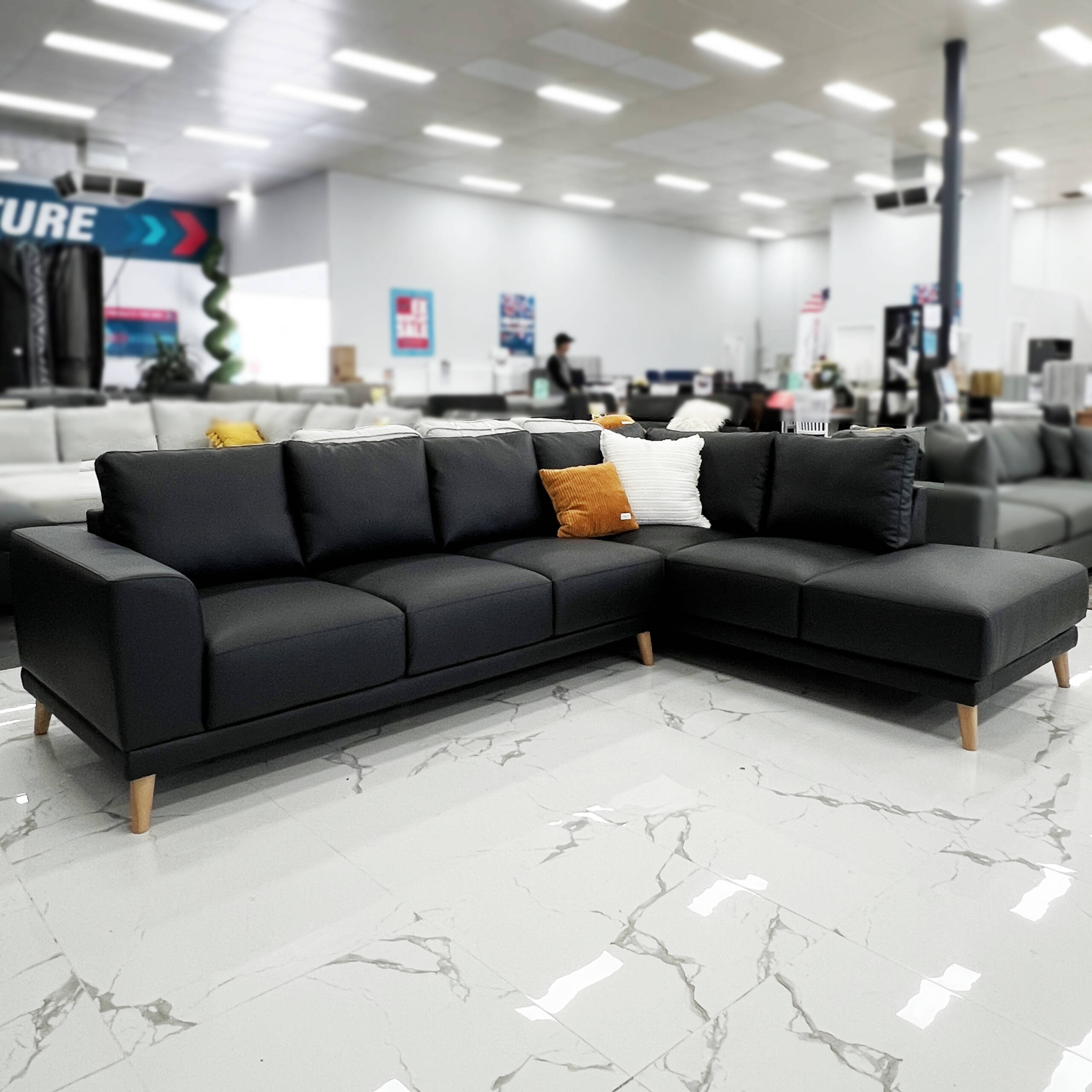 Nikko Black Commercial Leather L-shaped - Jack's Furniture