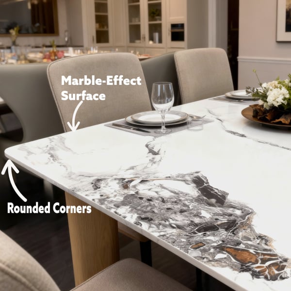 Rachel Cook Table Rachel Dining Set, Ceramic Table + 6 Beige Fabric Chairs - Jack's Furniture